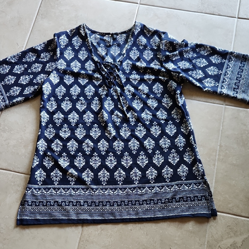 Pacific Beach Cover Up Blue Printed Beach Midi Dress Size 1X